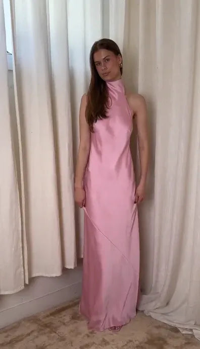 Halter Sleeveless Sheath Bow Long Prom Dress