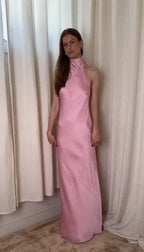 Halter Sleeveless Sheath Bow Long Prom Dress