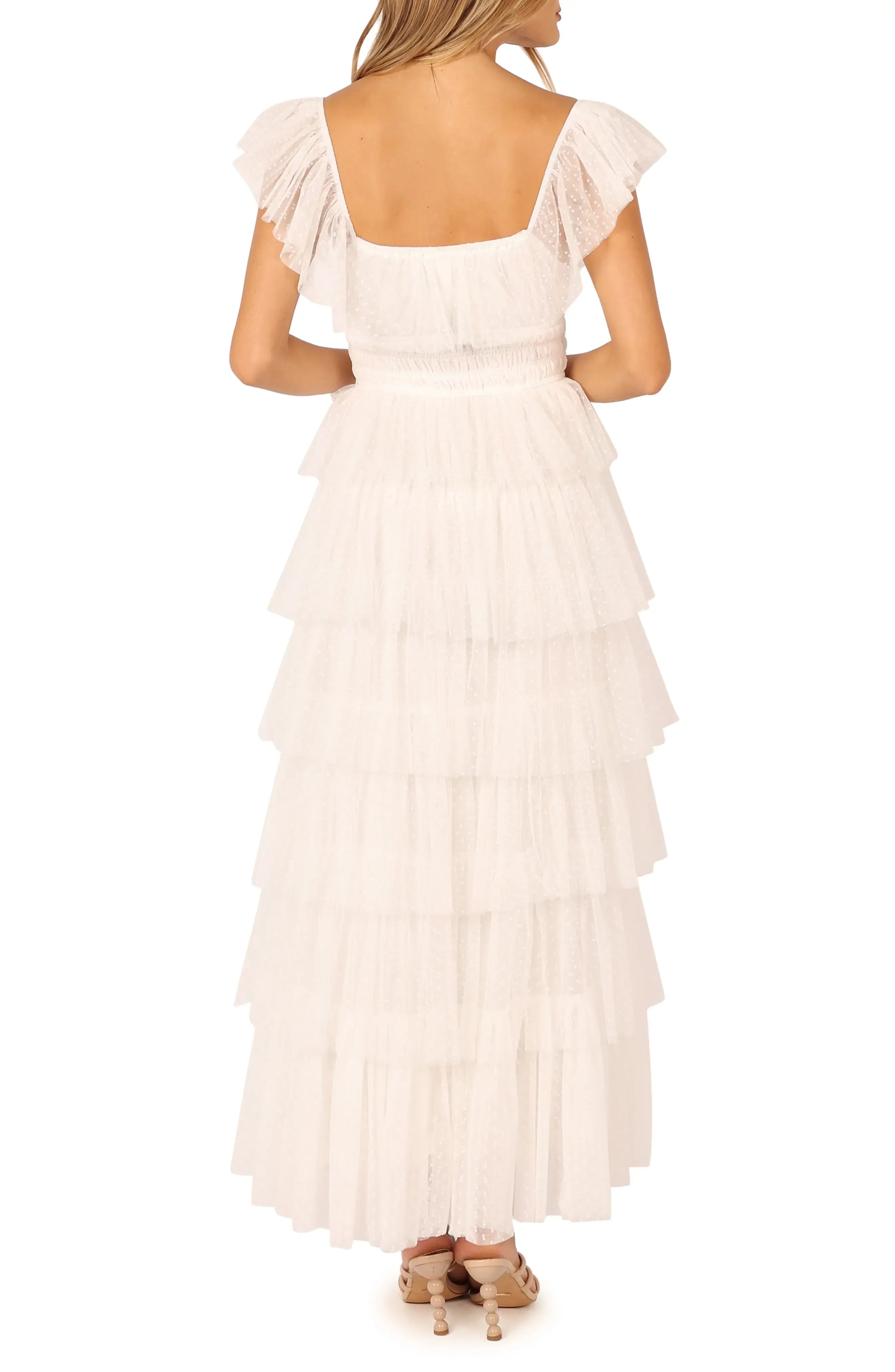 A-Line Square Neck Cap Sleeve Backless Floor-Length Prom Dress