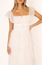 A-Line Square Neck Cap Sleeve Backless Floor-Length Prom Dress