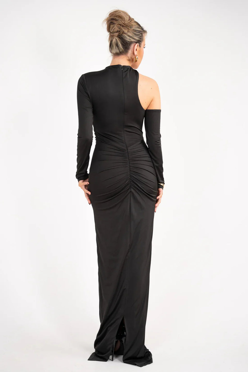 Cutout One Shoulder Sheath Ruched Zipper Back Floor Length Female Prom Dress ﻿
