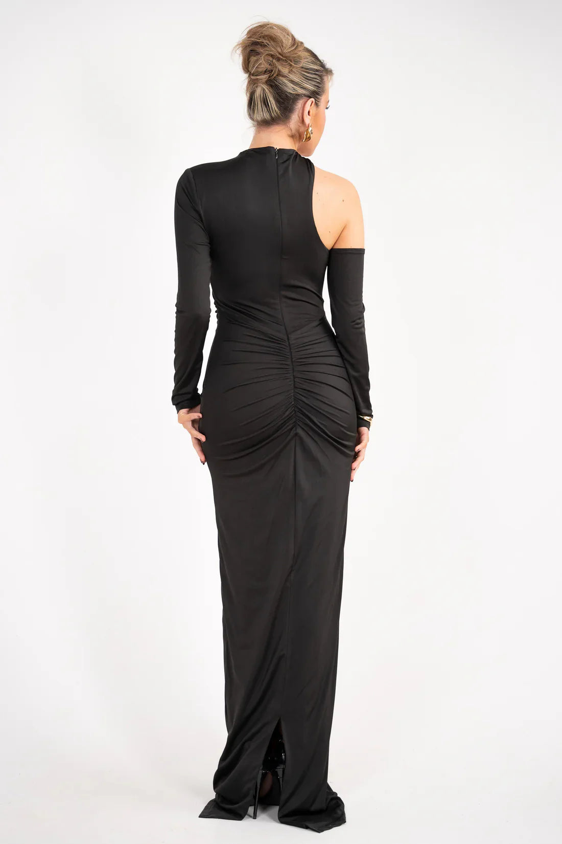 Cutout One Shoulder Sheath Ruched Zipper Back Floor Length Female Prom Dress ﻿