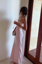 Satin Mermaid Strapless Corset-Back Floor-Length Formal Dress