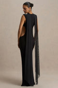 Daring Mermaid Mock Neck Sleeveless Cutout Side Draped Back Floor Length Evening Dress