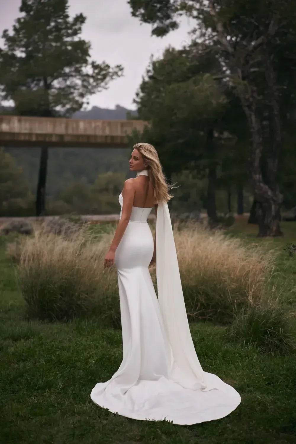Daring One Shoulder Mermaid Rhinestone Accent Open Back Train Length Wedding Dress