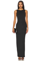 Daring Sheath Boat Neck Sleeveless Cutout Back Floor Length Evening Dress