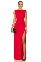 Daring Sheath Boat Neck Sleeveless Draped Cutout Back Floor Evening Dress
