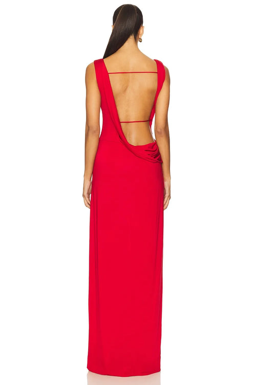 Robe de Soirée Fourreau Audacieuse, Col Bateau, Sans Manches, Drapée, Dos Découpé, Longueur Ras du Sol