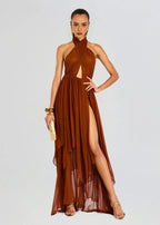 Daring Sheath Halter Neck Sleeveless Tie Back Floor Length Plus Size Prom Dress
