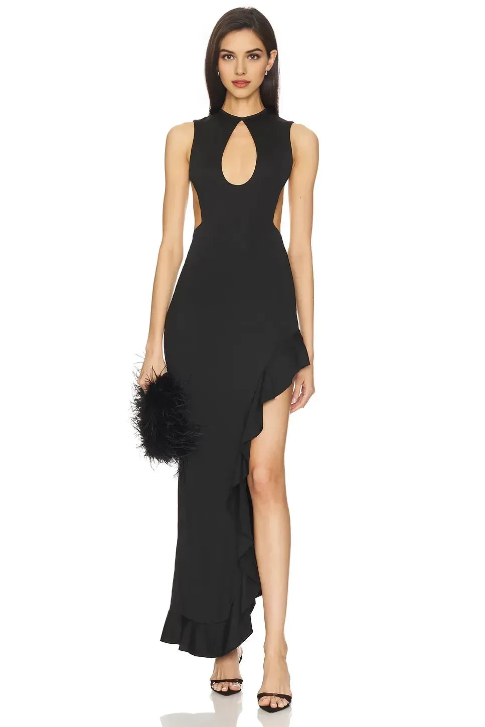Daring Sheath Keyhole Neck Sleeveless Tie Back Asymmetric Length Evening Dress