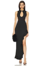 Daring Sheath Keyhole Neck Sleeveless Tie Back Asymmetric Length Evening Dress