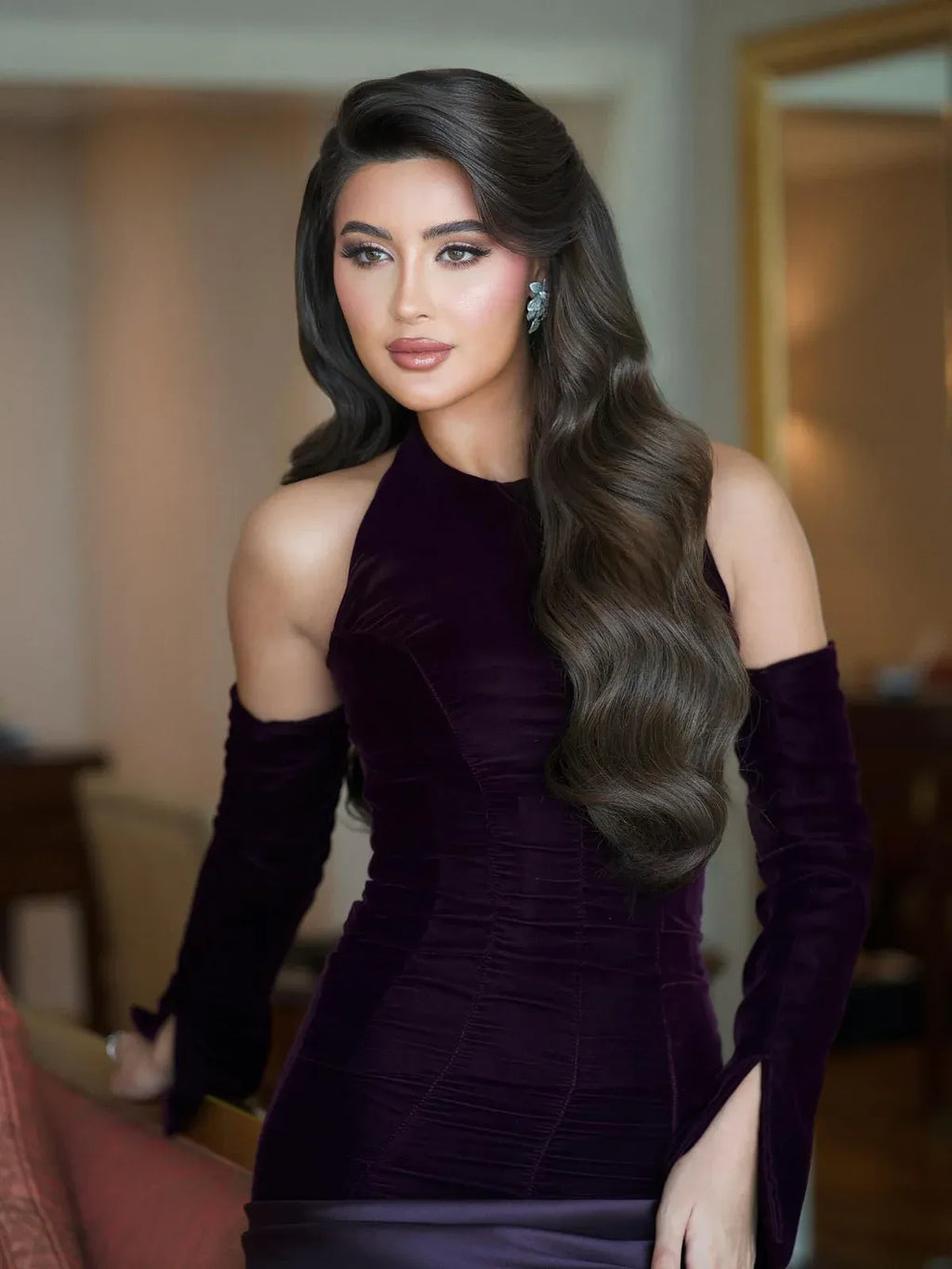Purple Dark Halter Off Shoulder Mermaid Formal Evening Gown