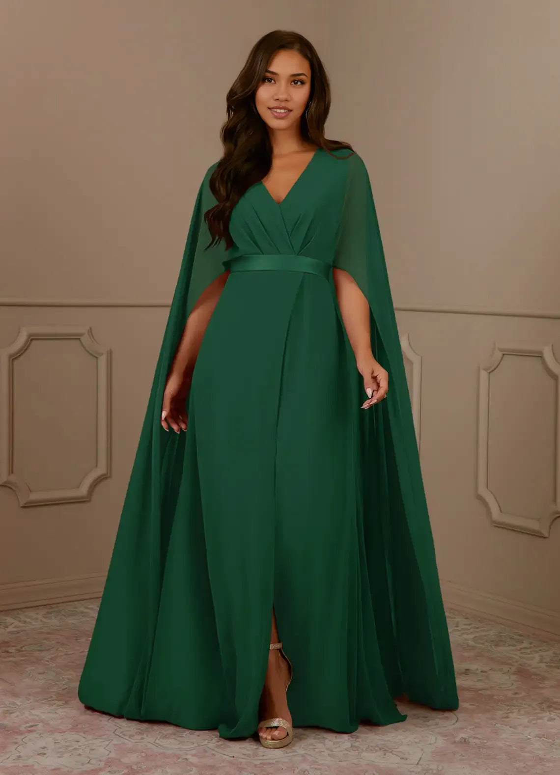 Navy Dress Dark V-Neck Pleated A-Line Mother Of The Bride Evening Dress Minimalist Cape Sleeve Back Zip Plus Size Mother Of The Bride Dress