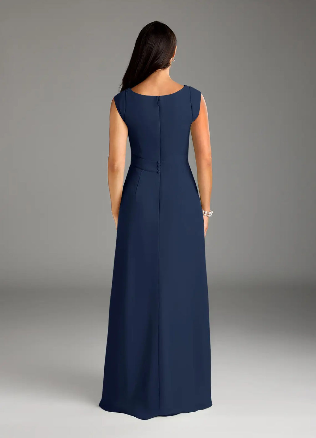 Navy Dark A-Line Floor-Length Dress Sleeveless Solid Color Elegant Scoop Neck Mother of the Bride Dress