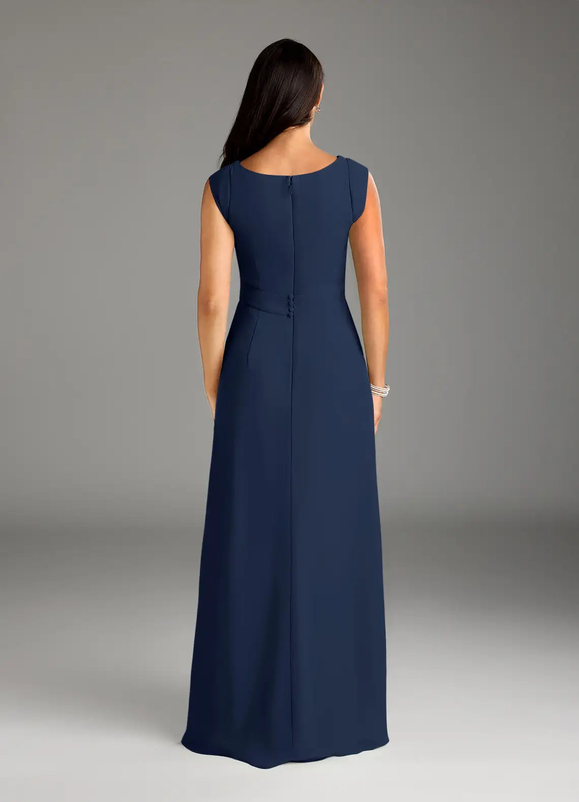 Navy Dark A-Line Floor-Length Dress Sleeveless Solid Color Elegant Scoop Neck Mother of the Bride Dress