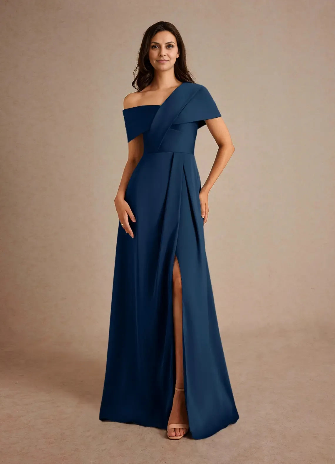 Dress Champagne A-Line Pleated Maxi Dress Elegant Off the Shoulder Slit Mother of the Bride Dress