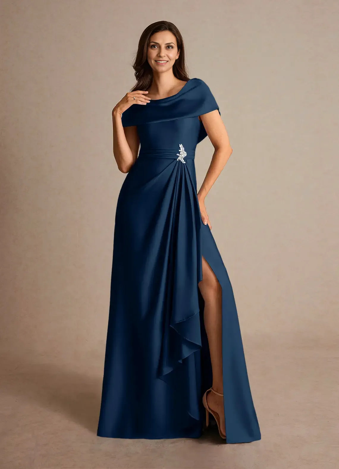 Dress Dusty Sage A-Line Pleated Maxi Dress Fashion Cap Sleeves Cowl Back Mother of the Bride Dress