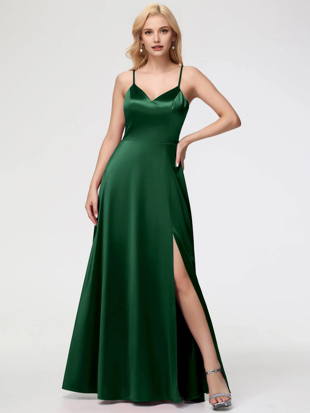 A-Line V-Neck Sleeveless Back Zip Floor Length Prom Dress