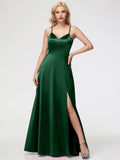 A-Line V-Neck Sleeveless Back Zip Floor Length Prom Dress