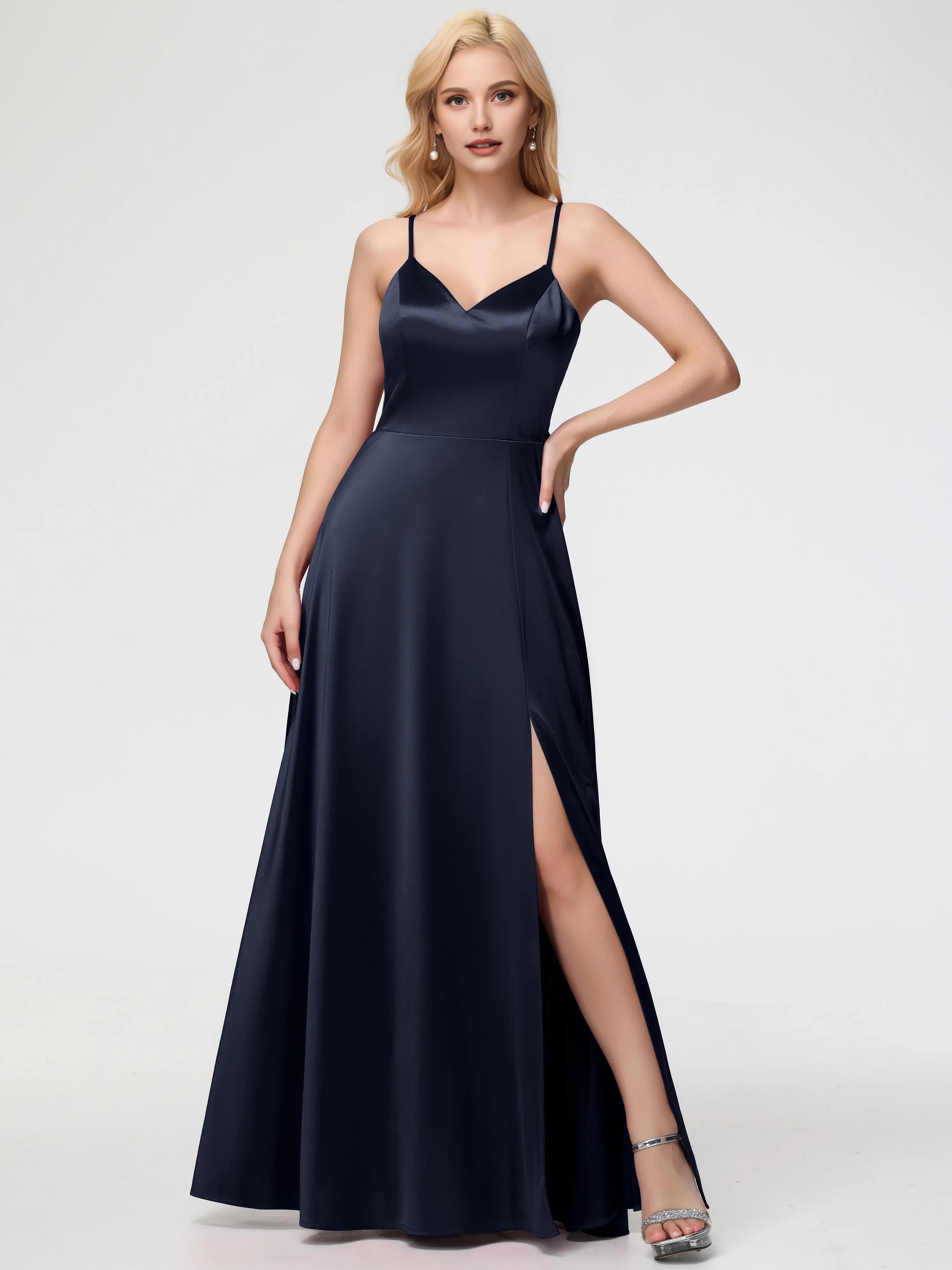 A-Line V-Neck Sleeveless Back Zip Floor Length Prom Dress