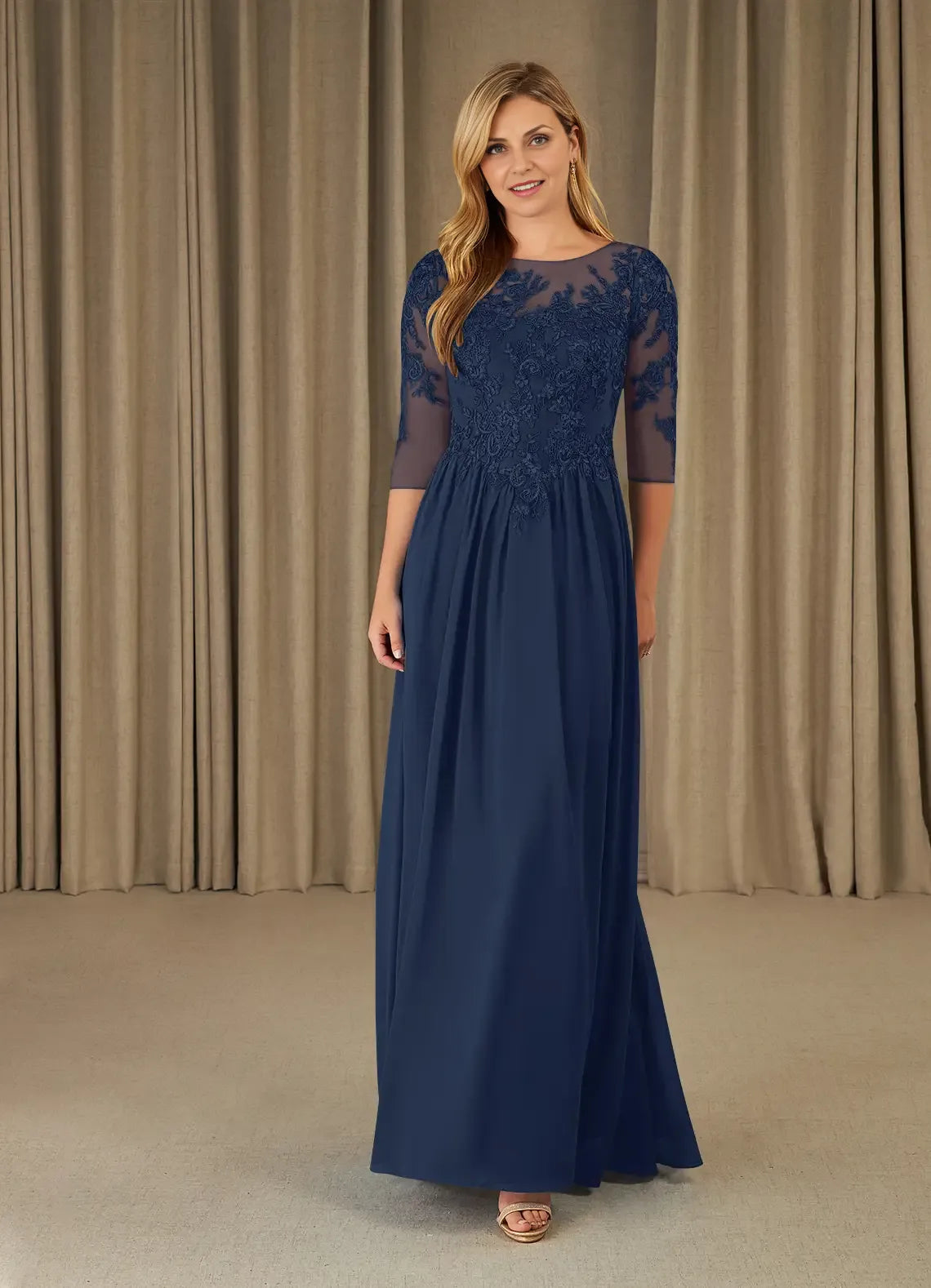 Plum Dress Scoop A-Line Mother Of The Bride Evening Dress Fashion Three-Quarter Sleeve Back Zip Plus Size Mother Of The Groom Dresses