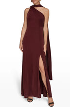 Dashing Sheath Halter Sleeveless Draped Back Floor Length Evening Dress