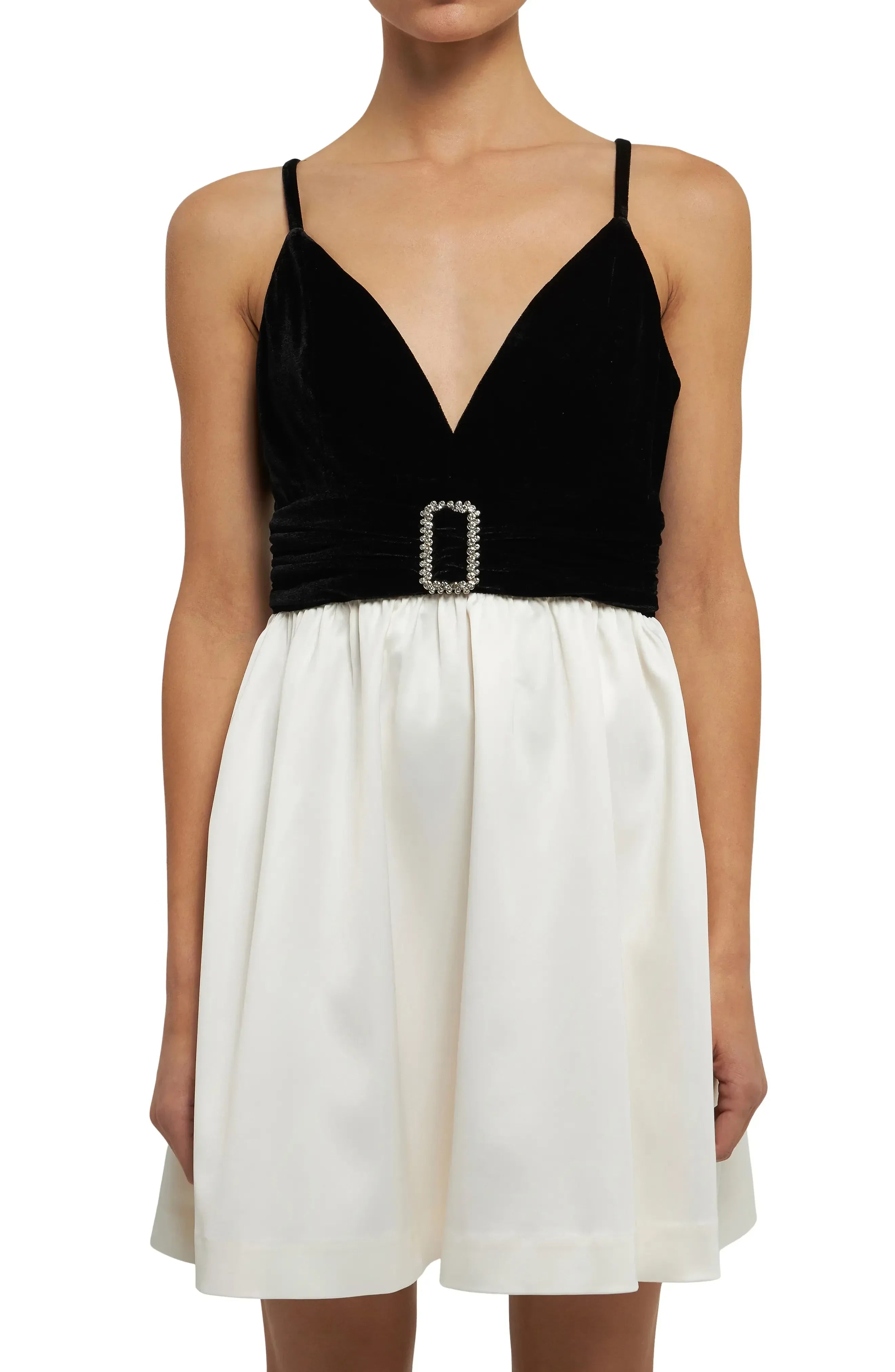 Dashing V Neck Sleeveless Rhinestone Accent Zip Back Short Length Homecoming Dress