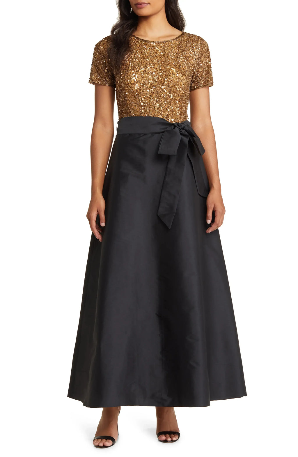 Dazzling A Line Jewel Neck Short Sleeve Zipper Back Floor Length Evening Dress