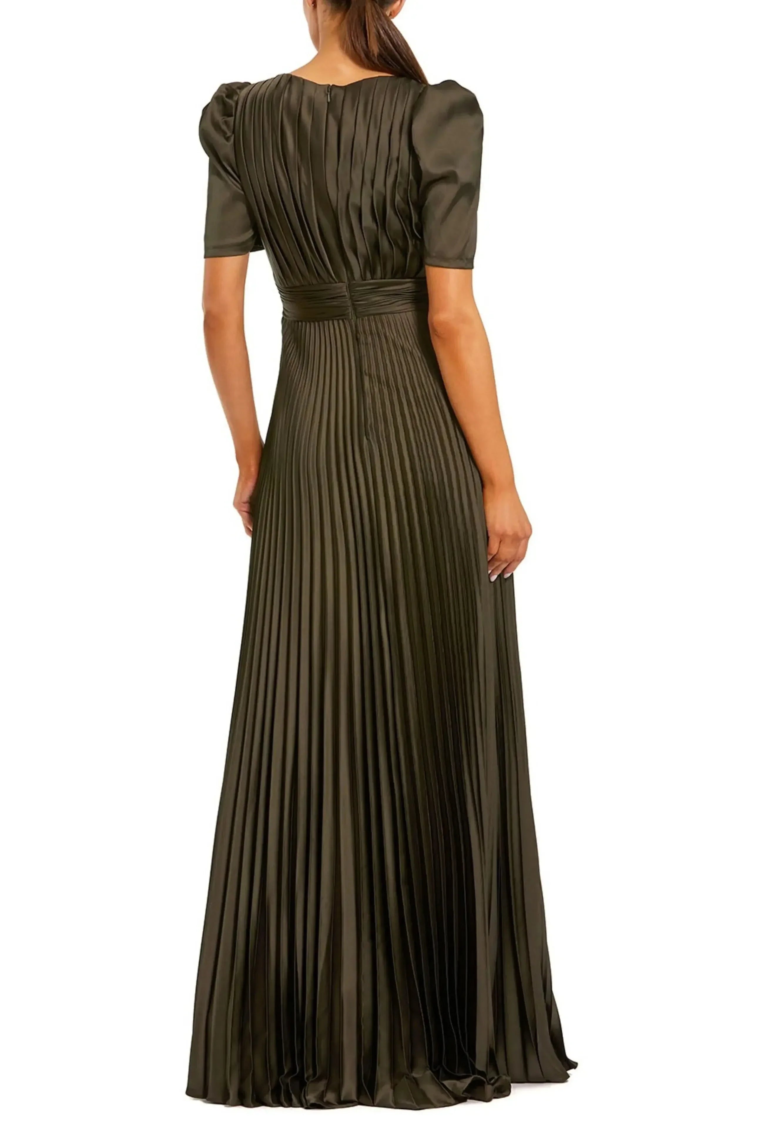 Dazzling A Line Keyhole Neck Puff Sleeve Zipper Back Floor Length Evening Dress