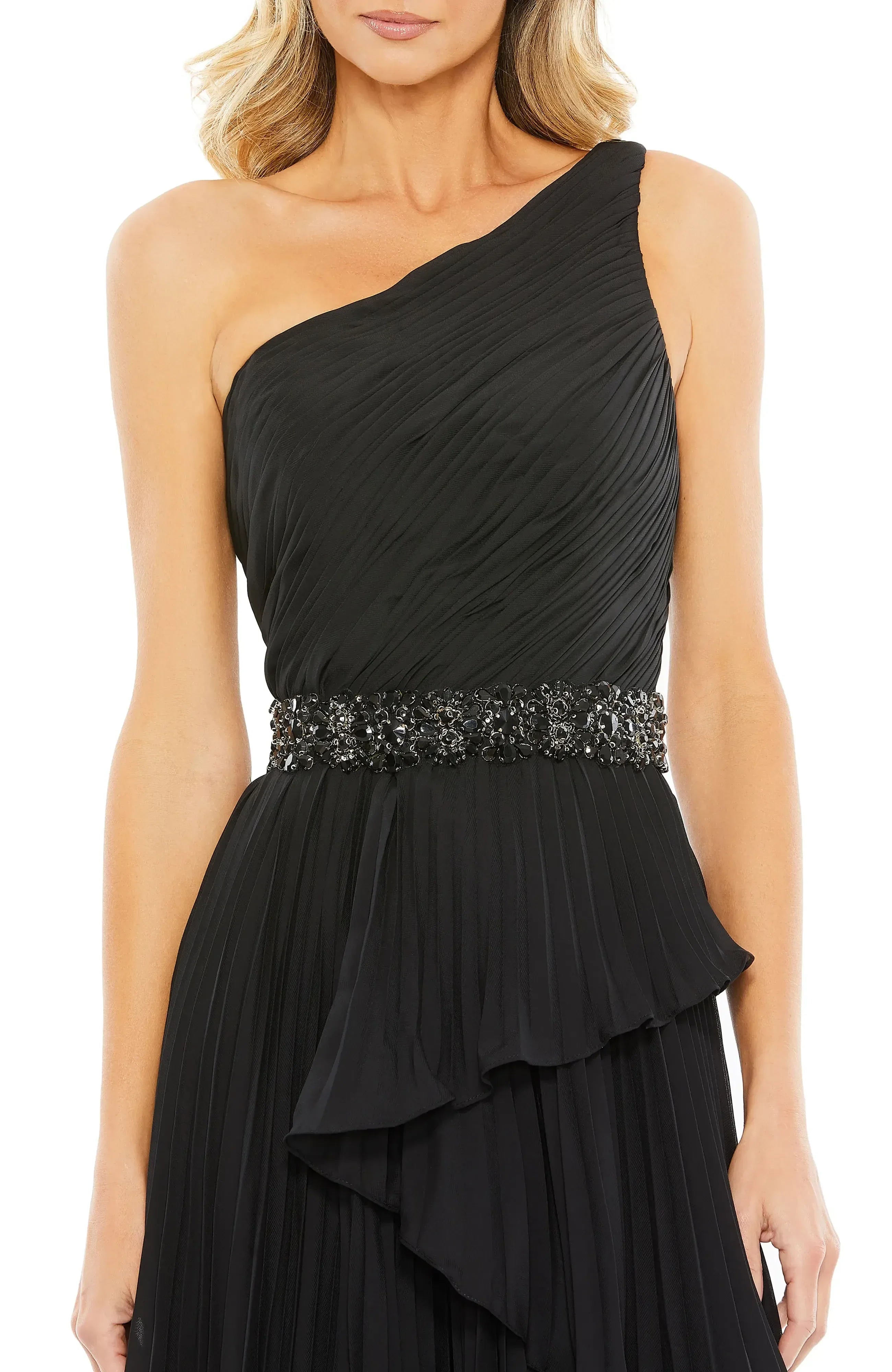 Dazzling Asymmetrical One Shoulder Sleeveless Open Back Floor Length Evening Dress