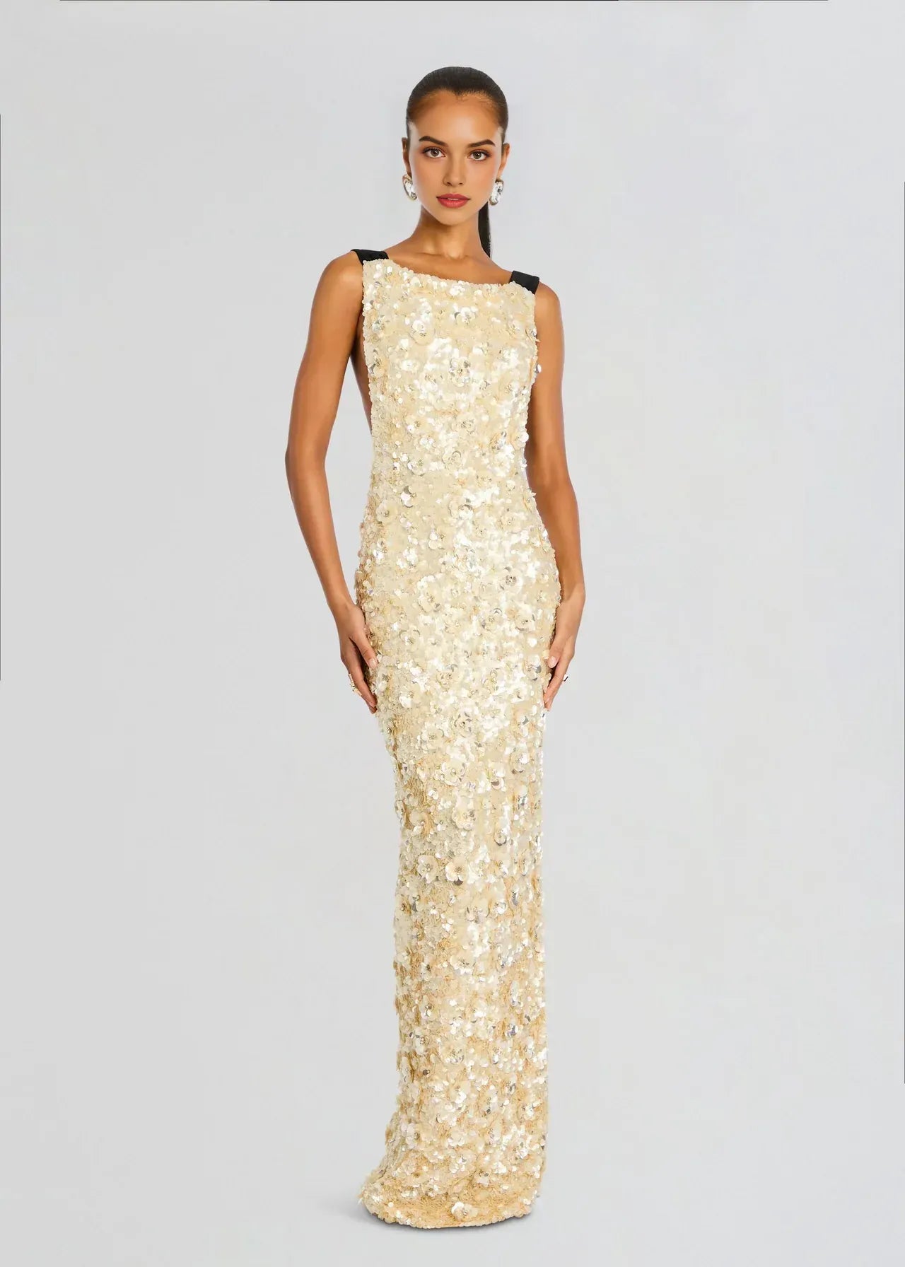 Dazzling Mermaid Boat Neck Sleeveless Bow Back Floor Length Plus Size Evening Dress