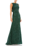 Dazzling Mermaid Boat Neck Sleeveless Draped Back Floor Length Evening Dress
