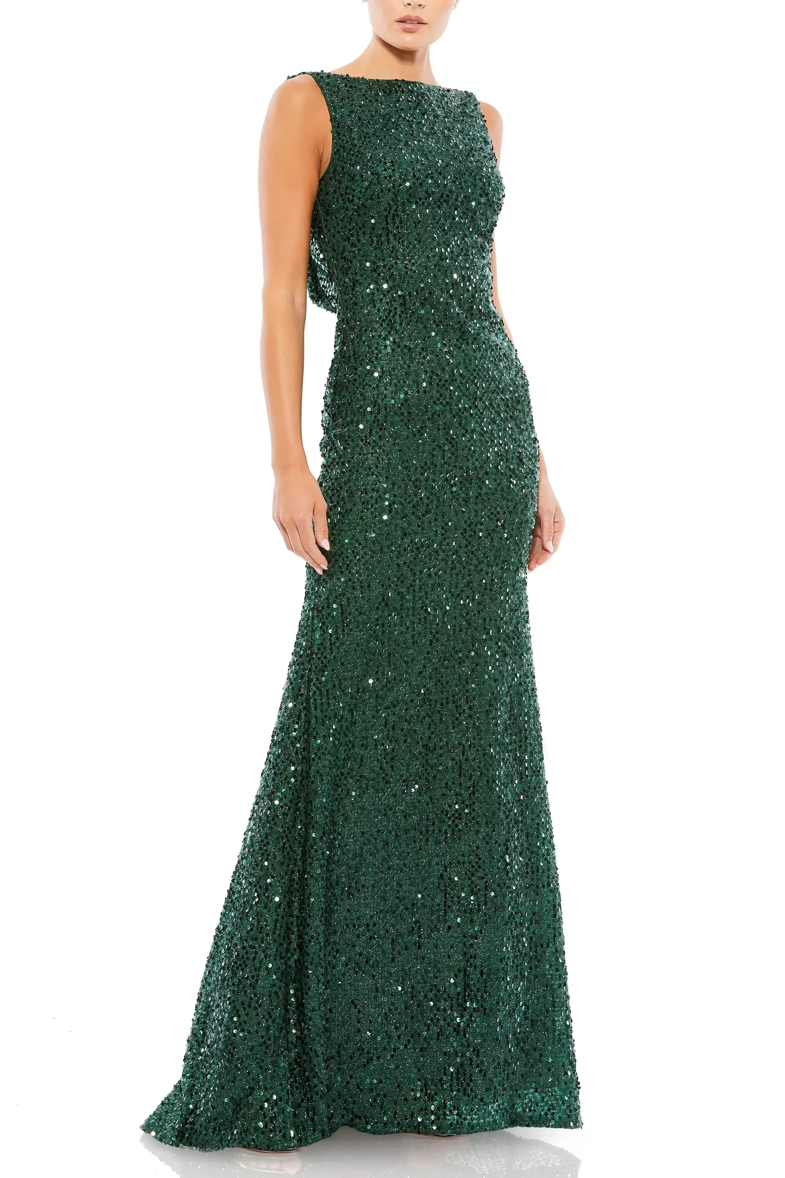 Dazzling Mermaid Boat Neck Sleeveless Draped Back Floor Length Evening Dress