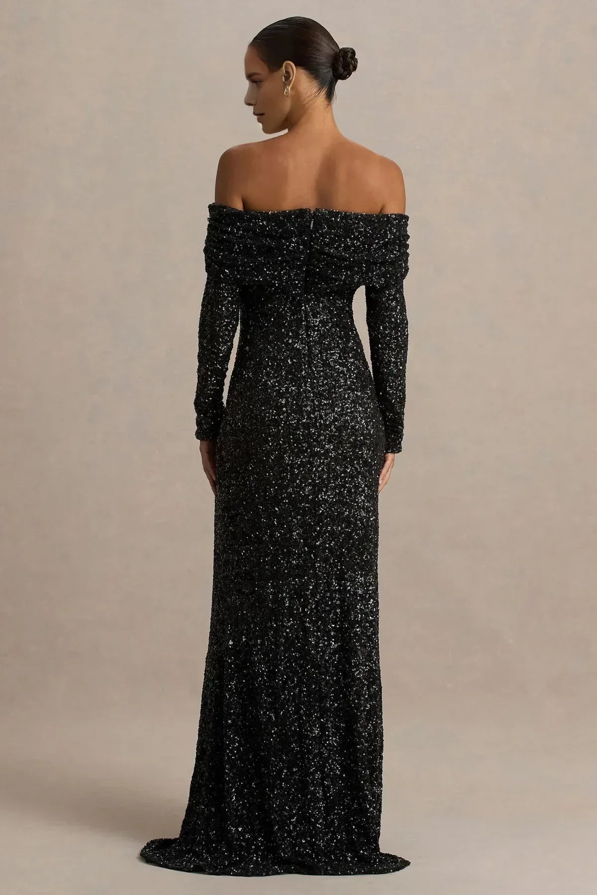 Dazzling Mermaid Off Shoulder Long Sleeve Zip Back Floor Length Evening Dress