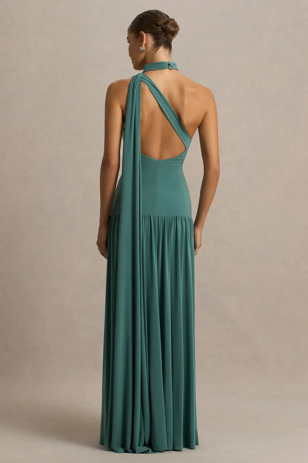 Dazzling Mermaid One Shoulder Sleeveless Drape Back Floor Length Evening Dress