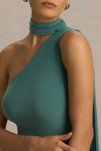 Dazzling Mermaid One Shoulder Sleeveless Drape Back Floor Length Evening Dress