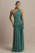 Dazzling Mermaid One Shoulder Sleeveless Drape Back Floor Length Evening Dress