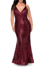 Dazzling Mermaid Plunge Neck Sleeveless Criss Cross Back Floor Length Plus Size Evening Dress