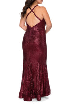 Dazzling Mermaid Plunge Neck Sleeveless Criss Cross Back Floor Length Plus Size Evening Dress