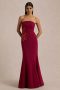 Dazzling Mermaid Strapless Sleeveless Embroidered Side Floor Length Evening Dress