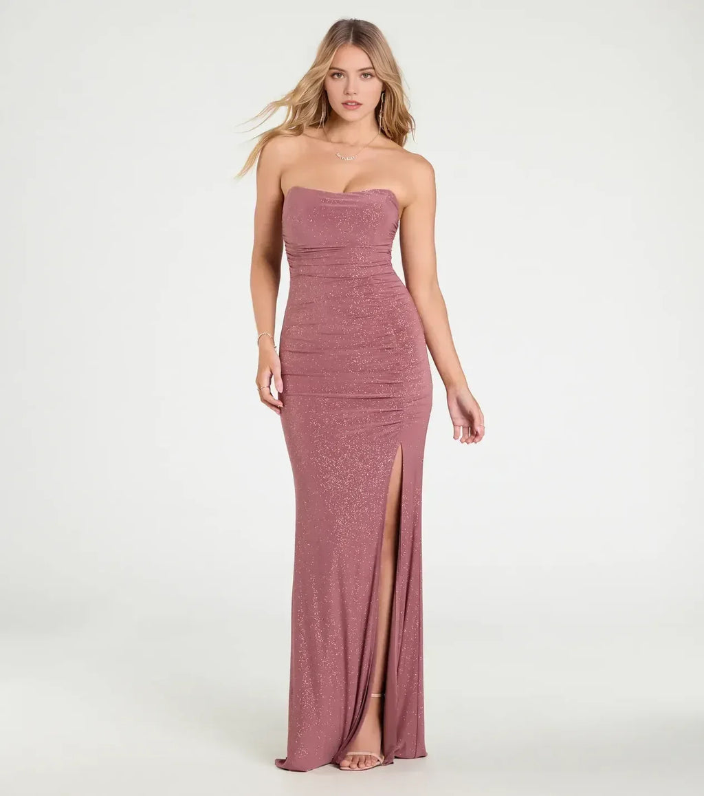 Dazzling Mermaid Strapless Sleeveless Zipper Back Floor Length Prom Dress