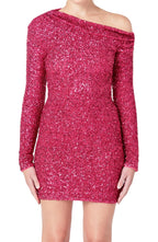 Dazzling One Shoulder Sequin Long Sleeve Zip Back Short Length Homecoming Dress