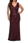 Dazzling Plus Size Mermaid V Neck Sleeveless V Back Floor Length Evening Dress