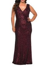 Dazzling Plus Size Mermaid V Neck Sleeveless V Back Floor Length Evening Dress