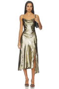 Dazzling Sheath Cowl Neck Spaghetti Strap Cross Back Asymmetric Midi Evening Dress