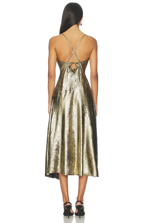 Superbe Robe de Soirée Midi Asymétrique en Fourreau à Col Bénitier et Bretelles Fines avec Bretelles Croisées dans le Dos