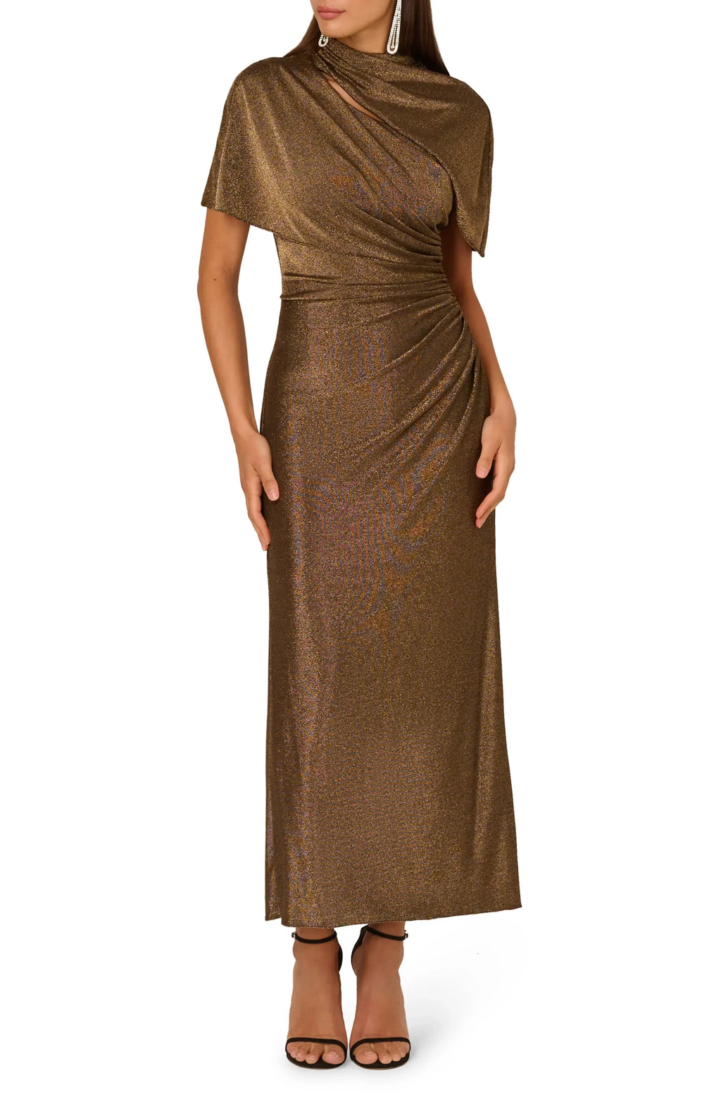 Dazzling Sheath High Neck Cape Sleeve Zipper Back Midi Length Evening Dress