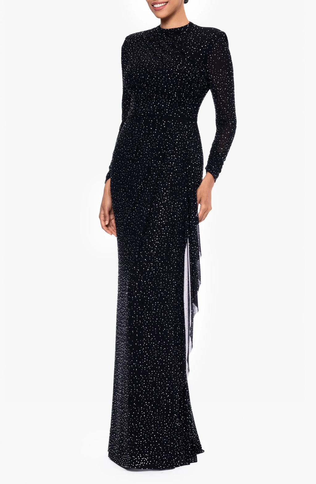 Dazzling Sheath High Neck Long Sleeve Plain Back Floor Length Evening Dress