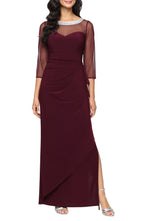 Dazzling Sheath Illusion Neck Three Quarter Sleeve Zipper Back Floor Length Evening Dress