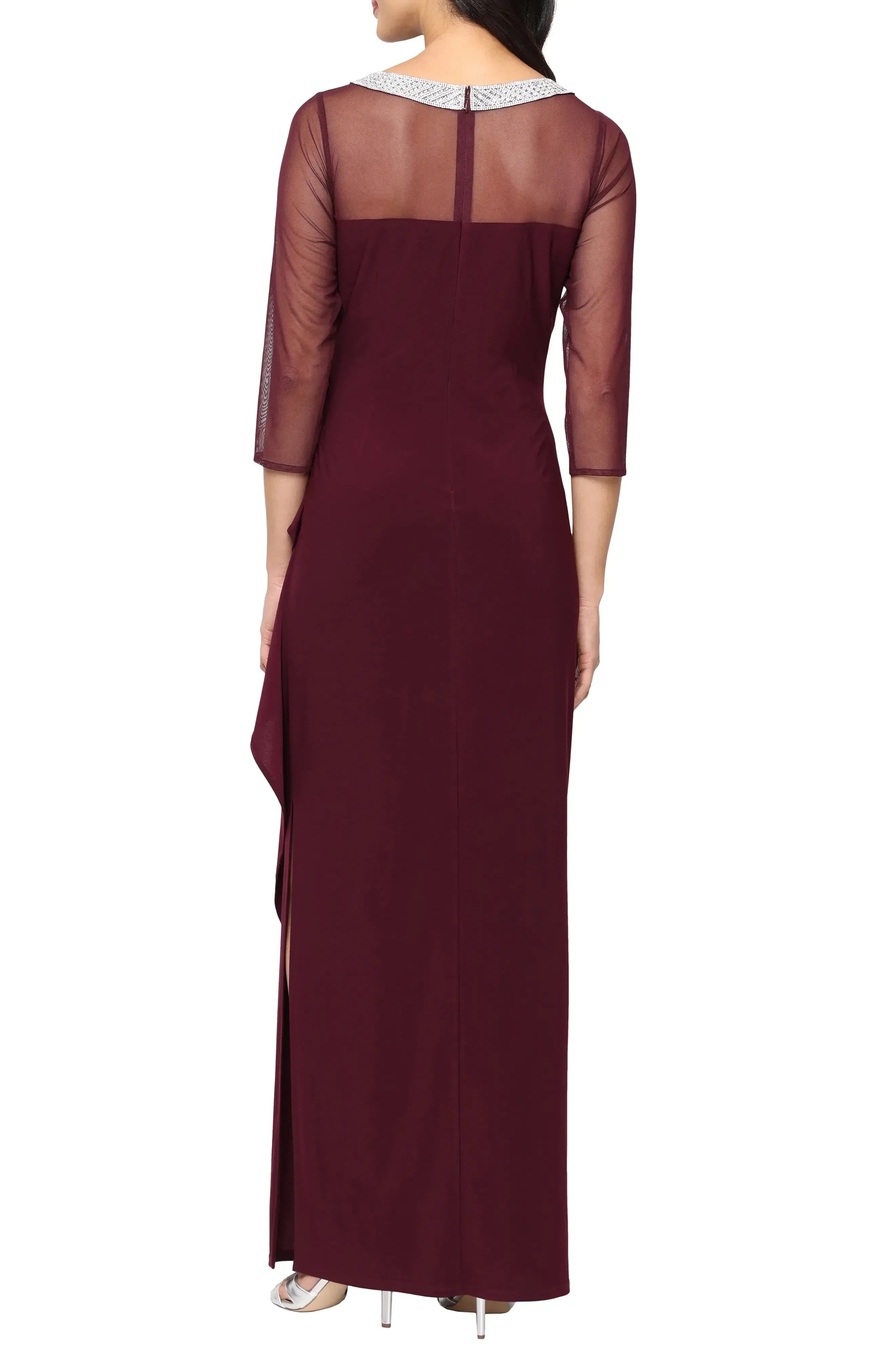 Dazzling Sheath Illusion Neck Three Quarter Sleeve Zipper Back Floor Length Evening Dress